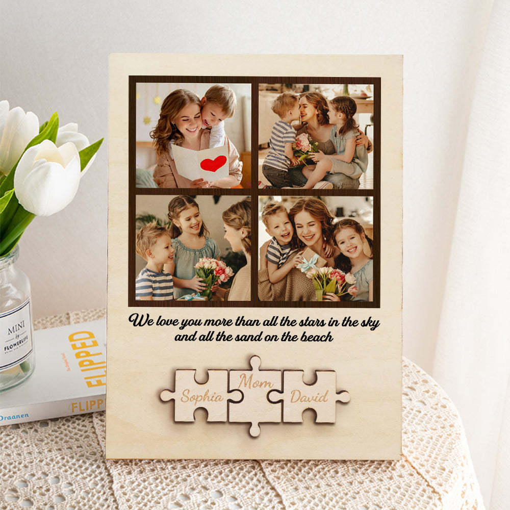 Personalized Wooden Photo Puzzle Sign Custom Family Member Sign Gift for Mom-Blongser