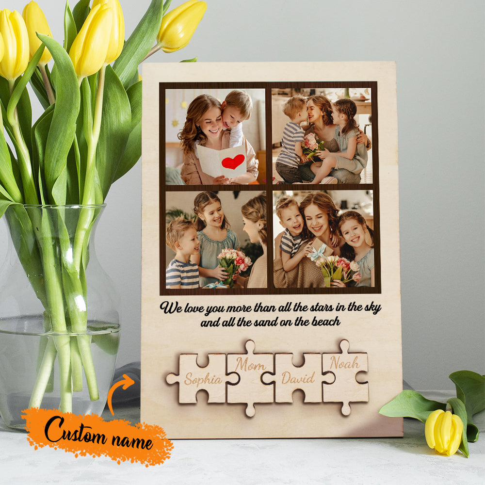 Personalized Wooden Photo Puzzle Sign Custom Family Member Sign Gift for Mom-Blongser