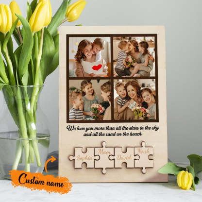 Personalized Wooden Photo Puzzle Sign Custom Family Member Sign Gift for Mom-Blongser