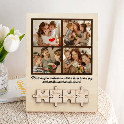 Personalized Wooden Photo Puzzle Sign Custom Family Member Sign Gift for Mom-Blongser