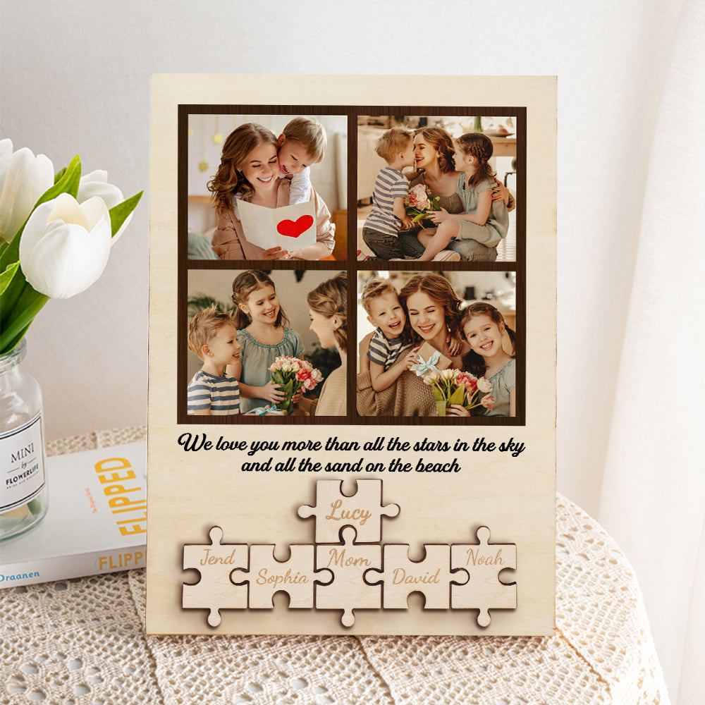 Personalized Wooden Photo Puzzle Sign Custom Family Member Sign Gift for Mom-Blongser