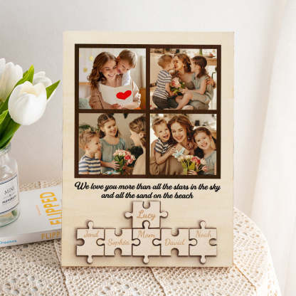 Personalized Wooden Photo Puzzle Sign Custom Family Member Sign Gift for Mom-Blongser
