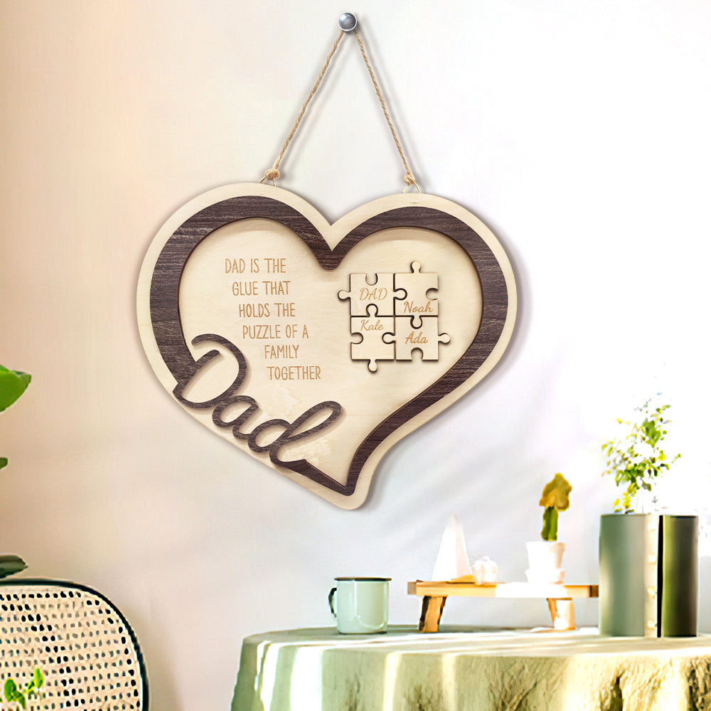 Personalized Wooden Heart Puzzle Sign Father's Day Gift for Dad-Blongser