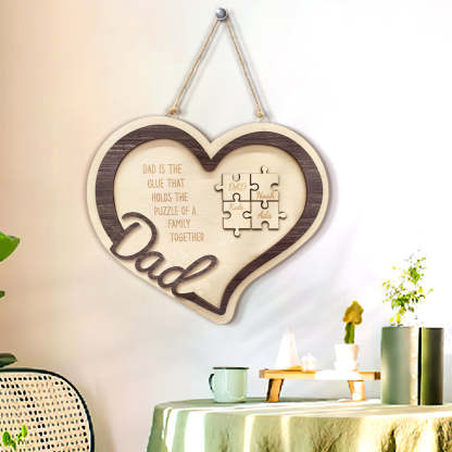 Personalized Wooden Heart Puzzle Sign Father's Day Gift for Dad-Blongser
