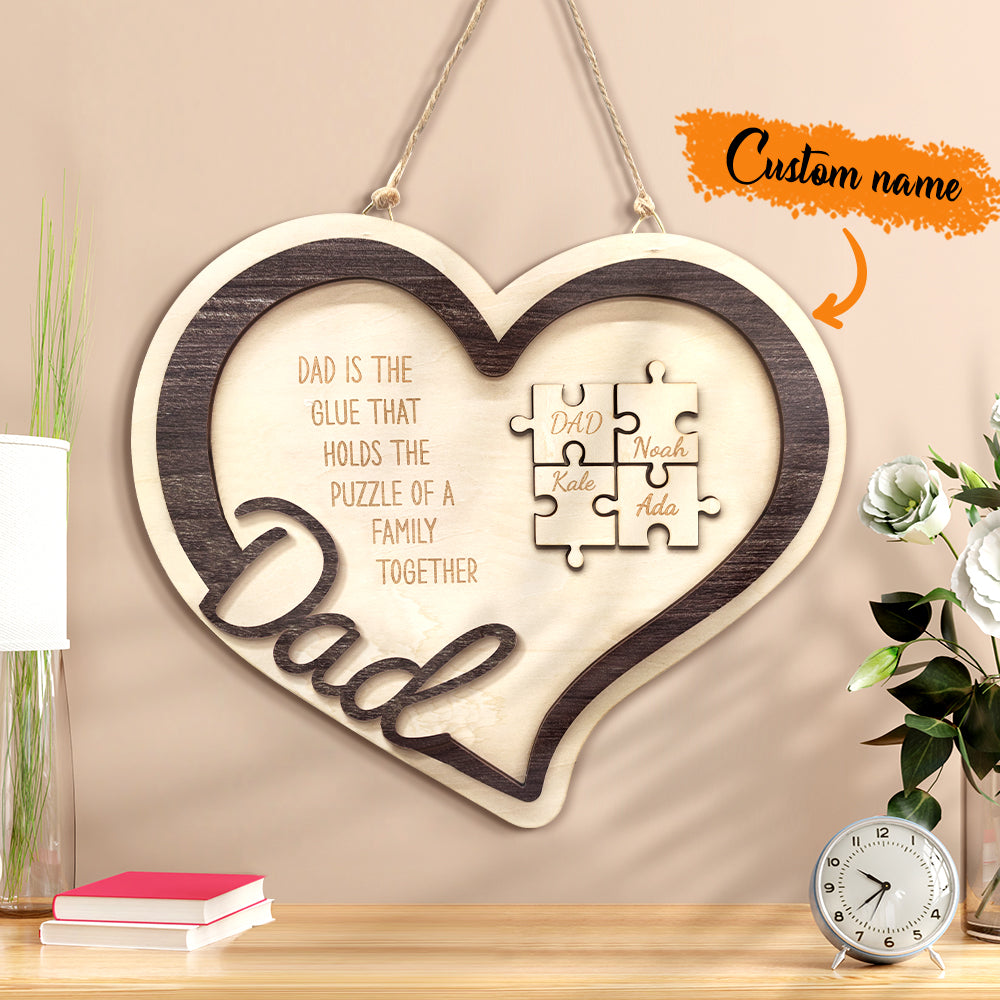 Personalized Wooden Heart Puzzle Sign Father's Day Gift for Dad-Blongser