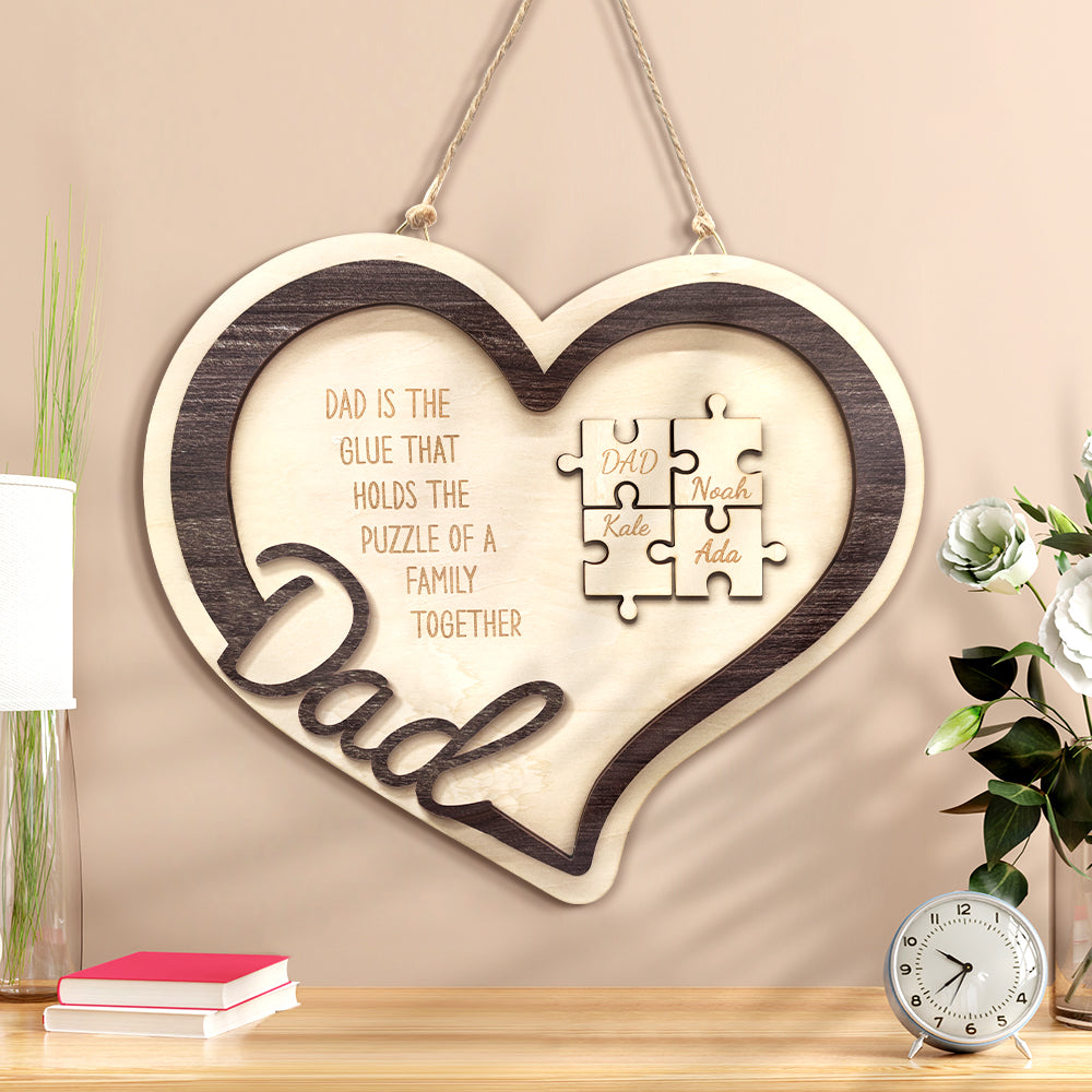Personalized Wooden Heart Puzzle Sign Father's Day Gift for Dad-Blongser