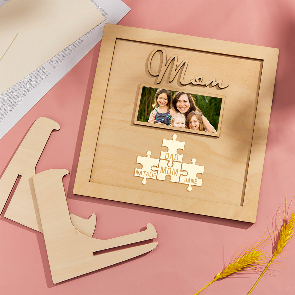 Custom Photo Engraved Ornament Mother's Day Puzzle Wooden Commemorate Gifts-Blongser