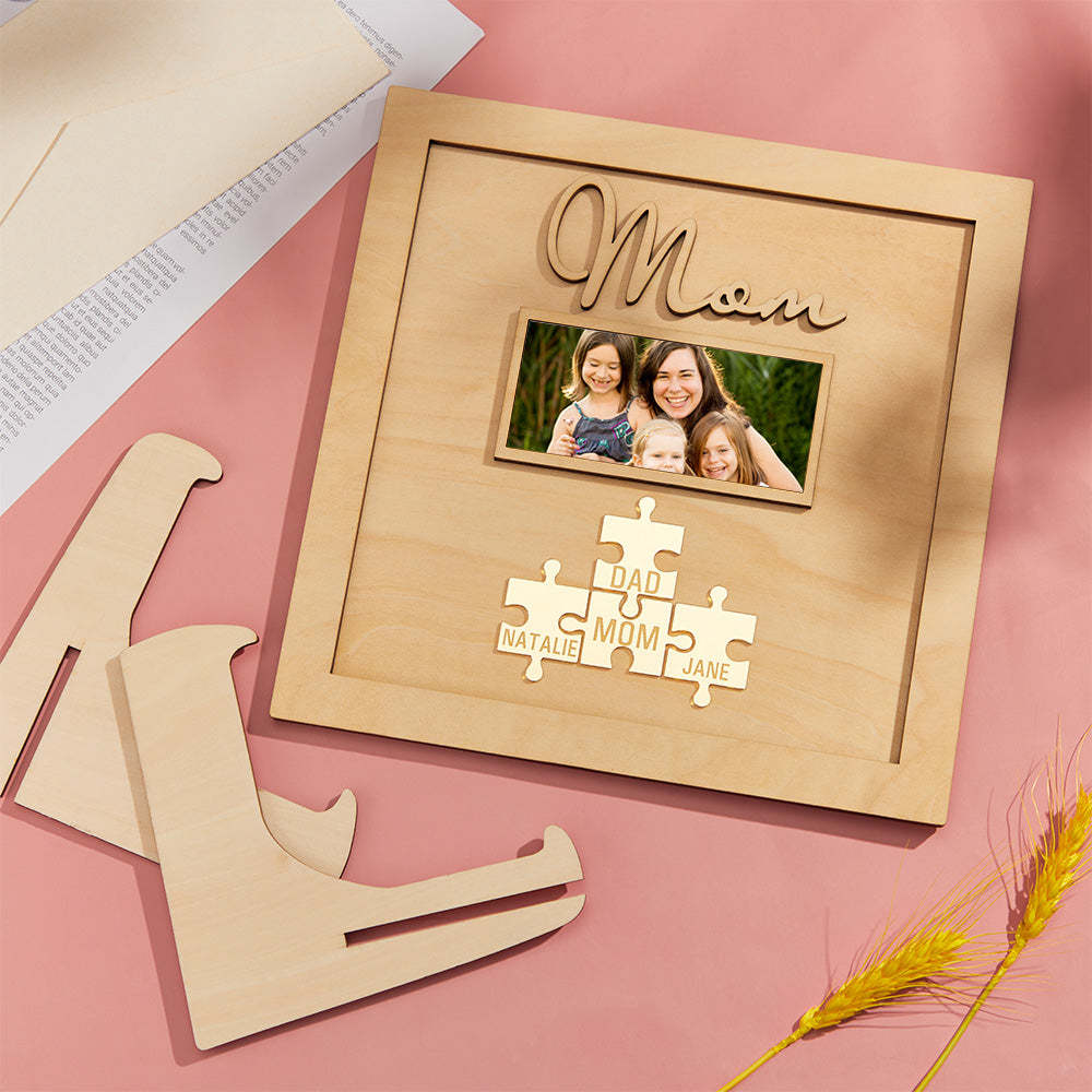 Custom Photo Engraved Ornament Mother's Day Puzzle Wooden Commemorate Gifts-Blongser