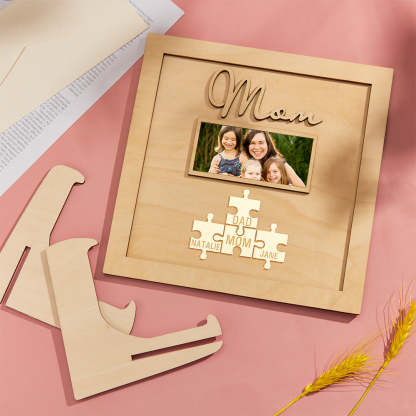 Custom Photo Engraved Ornament Mother's Day Puzzle Wooden Commemorate Gifts-Blongser