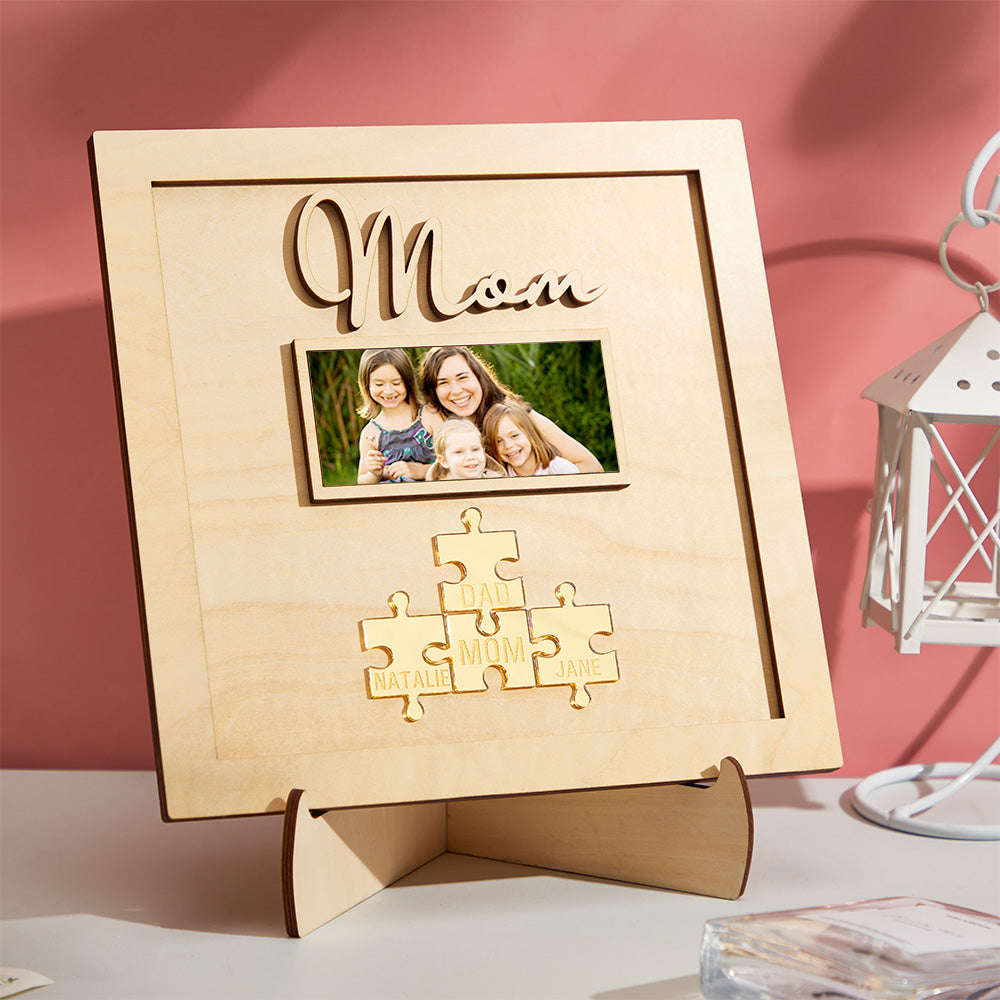 Custom Photo Engraved Ornament Mother's Day Puzzle Wooden Commemorate Gifts-Blongser