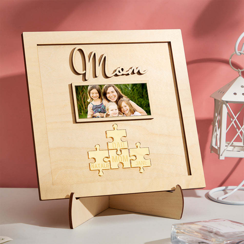 Custom Photo Engraved Ornament Mother's Day Puzzle Wooden Commemorate Gifts-Blongser