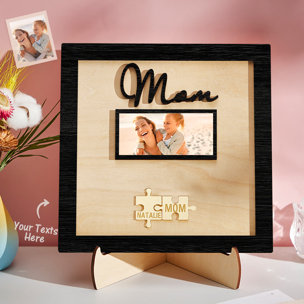 Custom Photo Engraved Ornament Mother's Day Puzzle Wooden Commemorate Gifts-Blongser