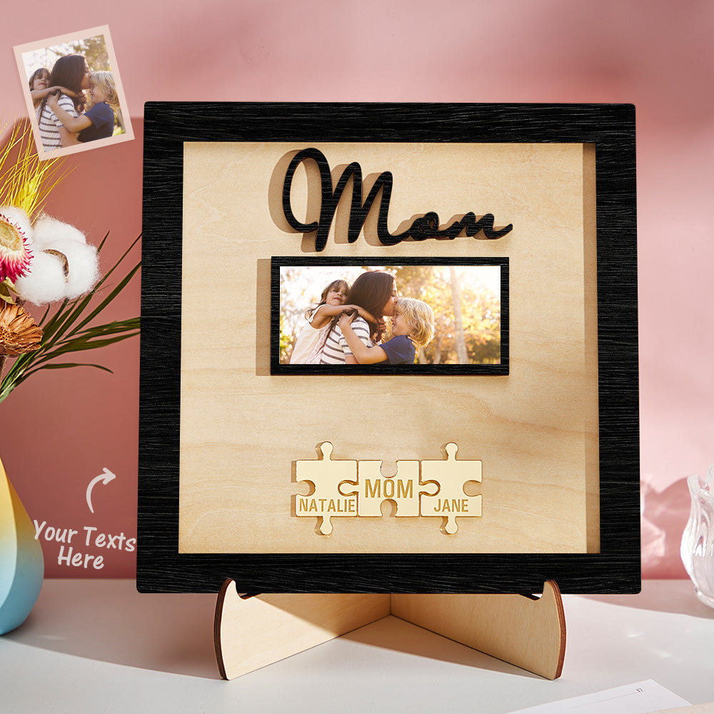 Custom Photo Engraved Ornament Mother's Day Puzzle Wooden Commemorate Gifts-Blongser