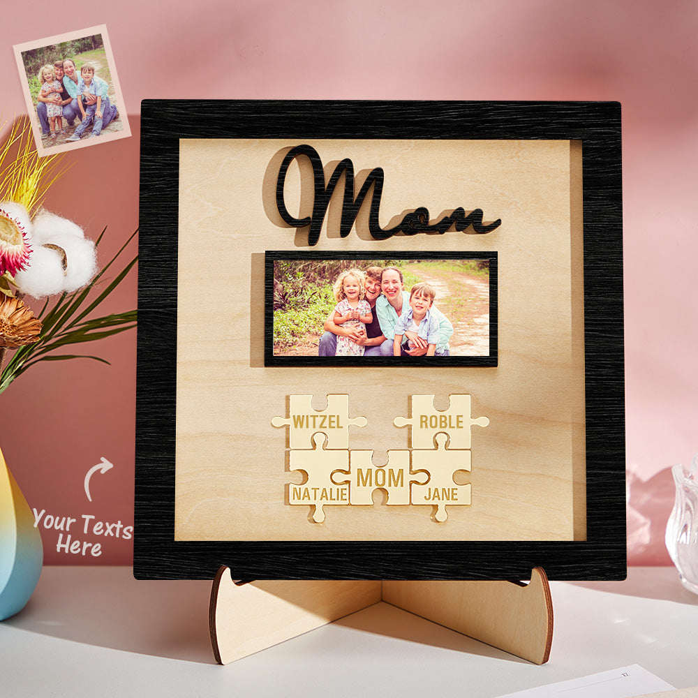 Custom Photo Engraved Ornament Mother's Day Puzzle Wooden Commemorate Gifts-Blongser
