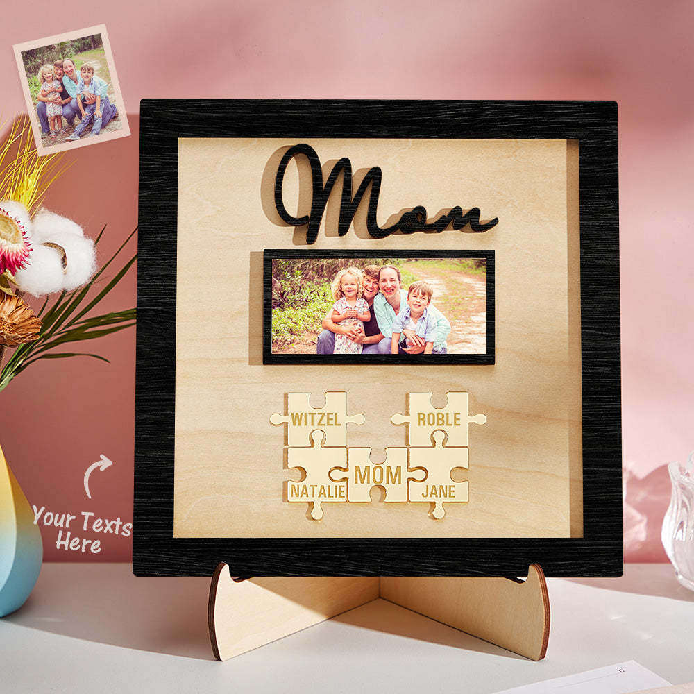 Custom Photo Engraved Ornament Mother's Day Puzzle Wooden Commemorate Gifts-Blongser