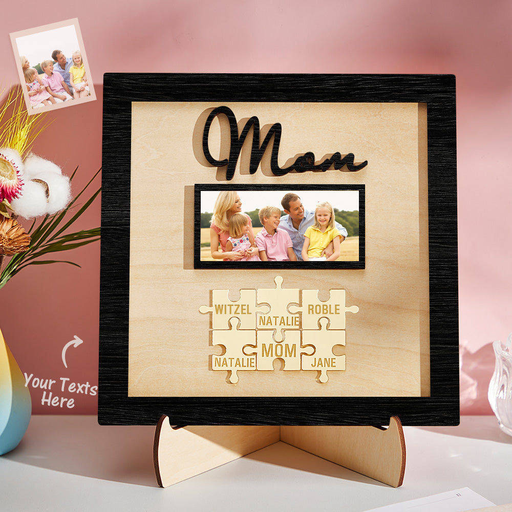 Custom Photo Engraved Ornament Mother's Day Puzzle Wooden Commemorate Gifts-Blongser