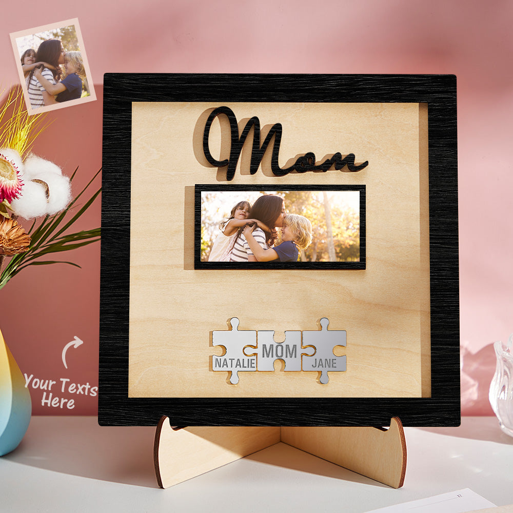 Custom Photo Engraved Ornament Mother's Day Puzzle Wooden Commemorate Gifts-Blongser