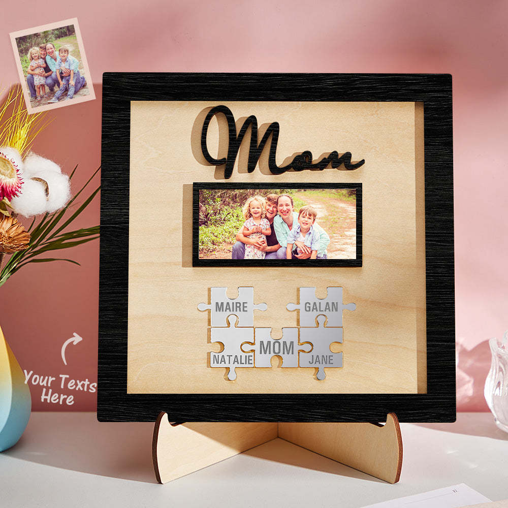 Custom Photo Engraved Ornament Mother's Day Puzzle Wooden Commemorate Gifts-Blongser