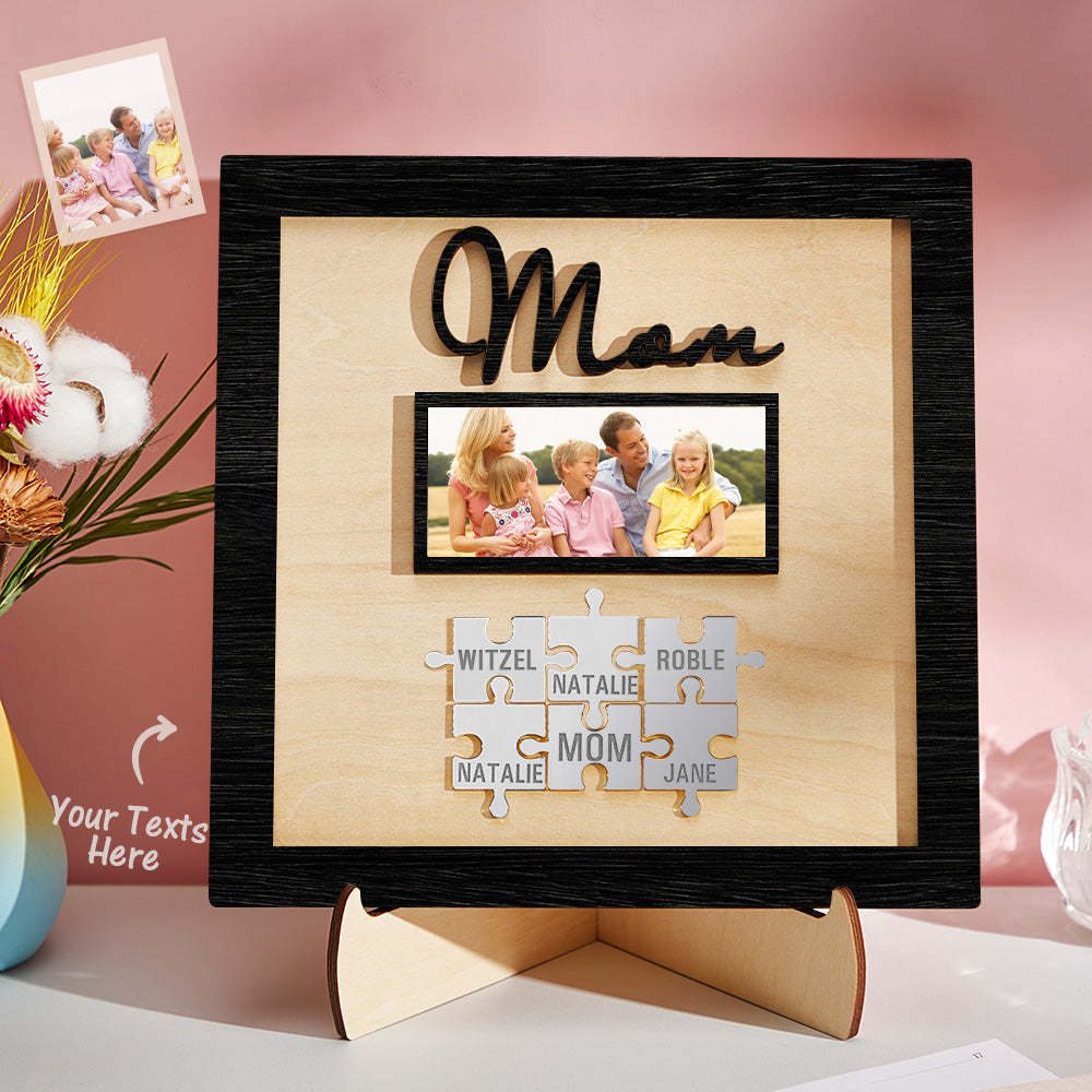 Custom Photo Engraved Ornament Mother's Day Puzzle Wooden Commemorate Gifts-Blongser