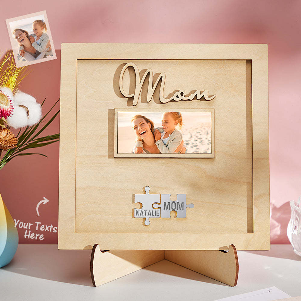Custom Photo Engraved Ornament Mother's Day Puzzle Wooden Commemorate Gifts-Blongser