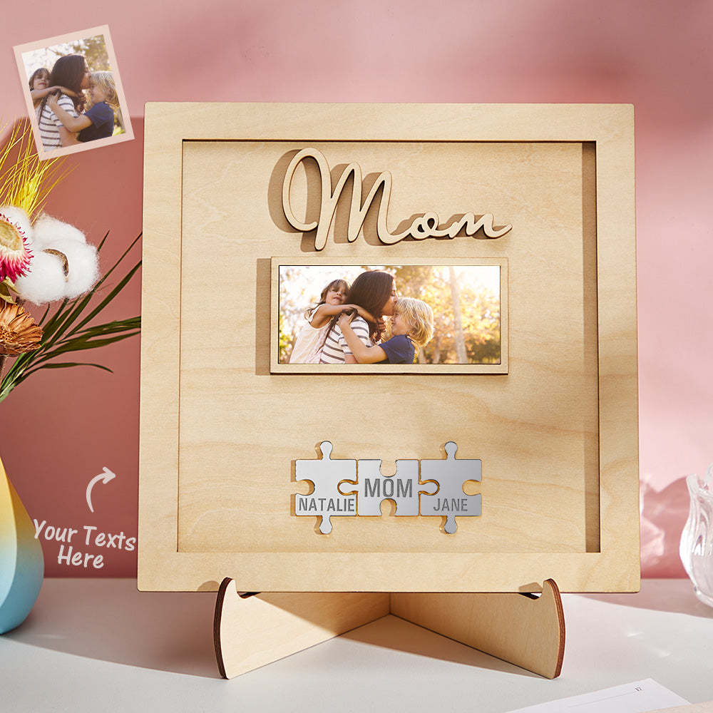 Custom Photo Engraved Ornament Mother's Day Puzzle Wooden Commemorate Gifts-Blongser