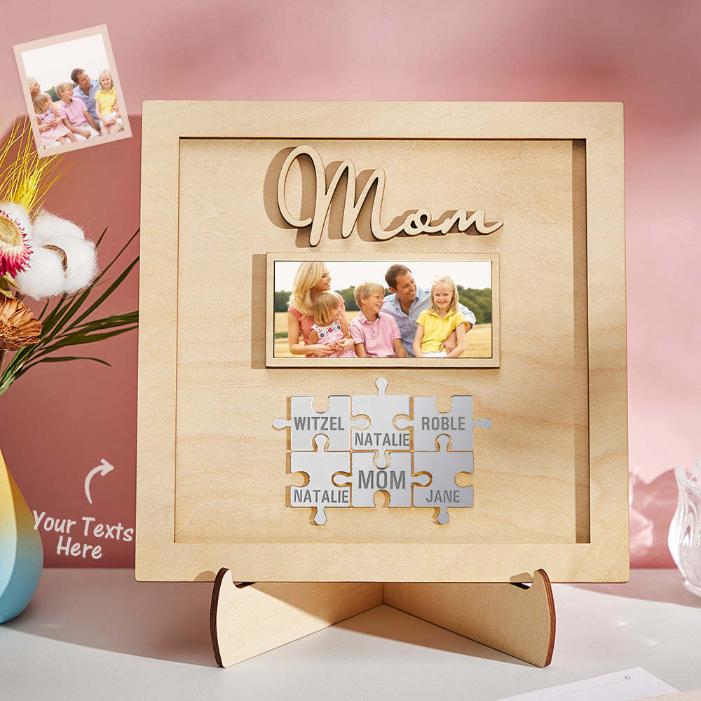 Custom Photo Engraved Ornament Mother's Day Puzzle Wooden Commemorate Gifts-Blongser