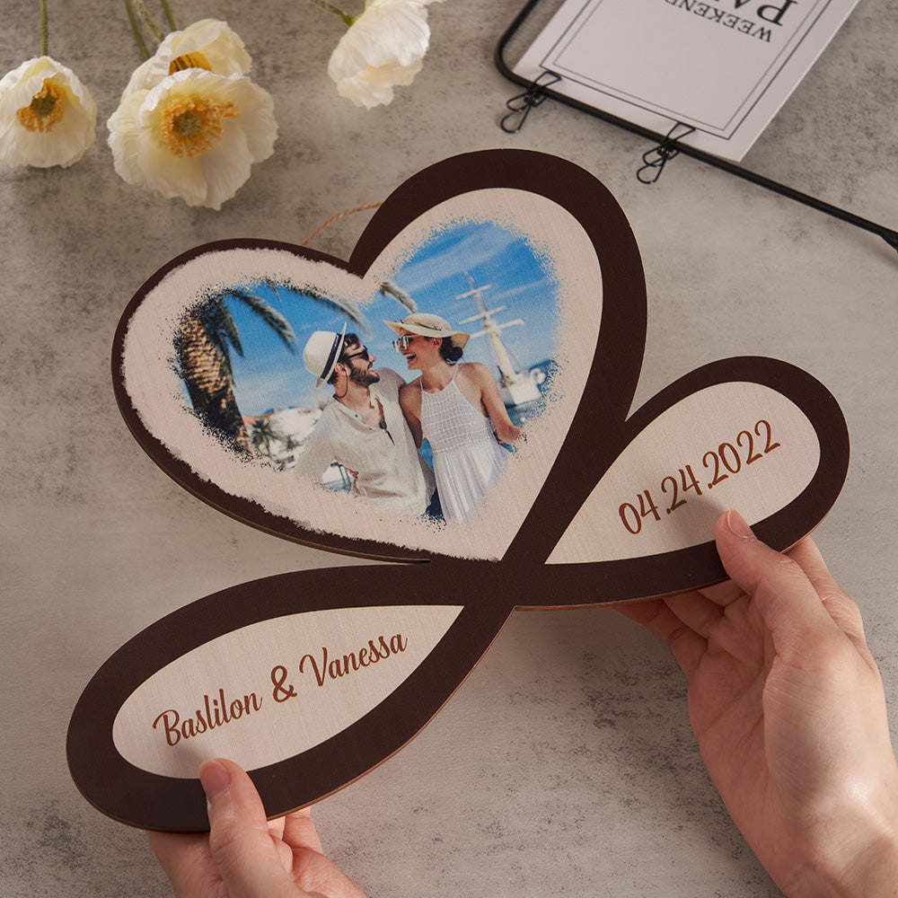 Custom Photo Engraved Pendant Infinity Heart Wooden Gifts-Blongser
