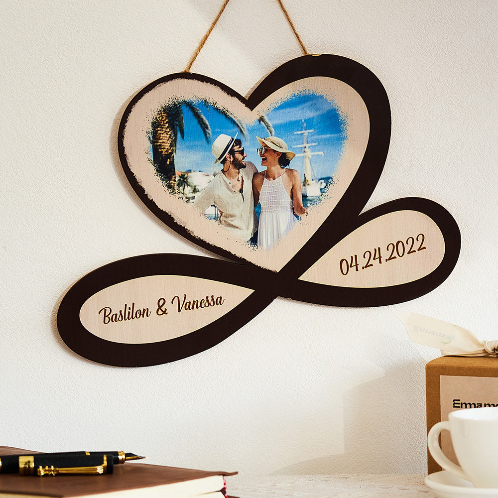 Custom Photo Engraved Pendant Infinity Heart Wooden Gifts-Blongser