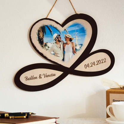 Custom Photo Engraved Pendant Infinity Heart Wooden Gifts-Blongser