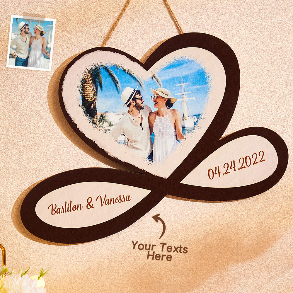 Custom Photo Engraved Pendant Infinity Heart Wooden Gifts-Blongser