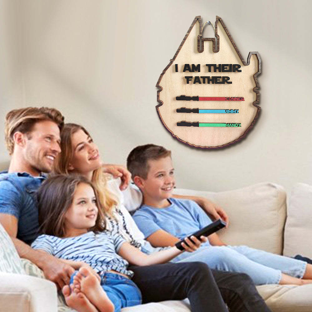 Personalized Light Saber Plaque I Am Their Father Wooden Sign Father's Day Gift-Blongser