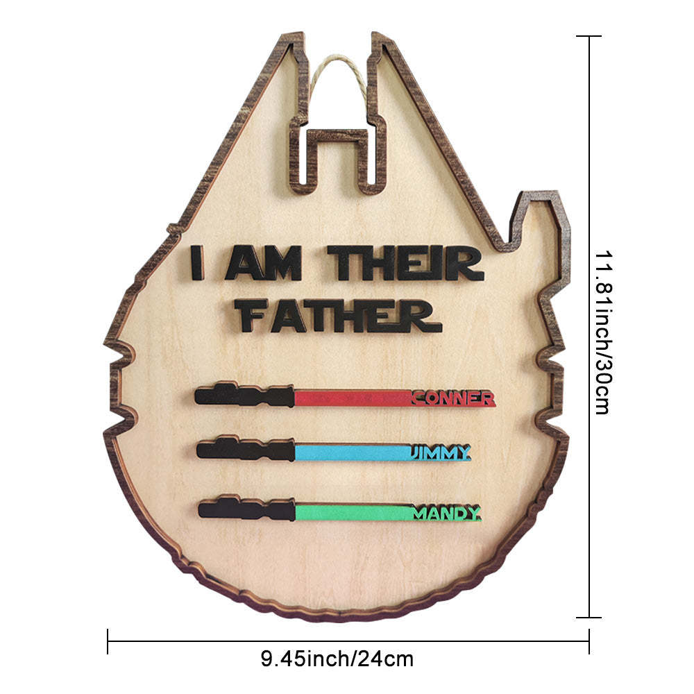 Personalized Light Saber Plaque I Am Their Father Wooden Sign Father's Day Gift-Blongser