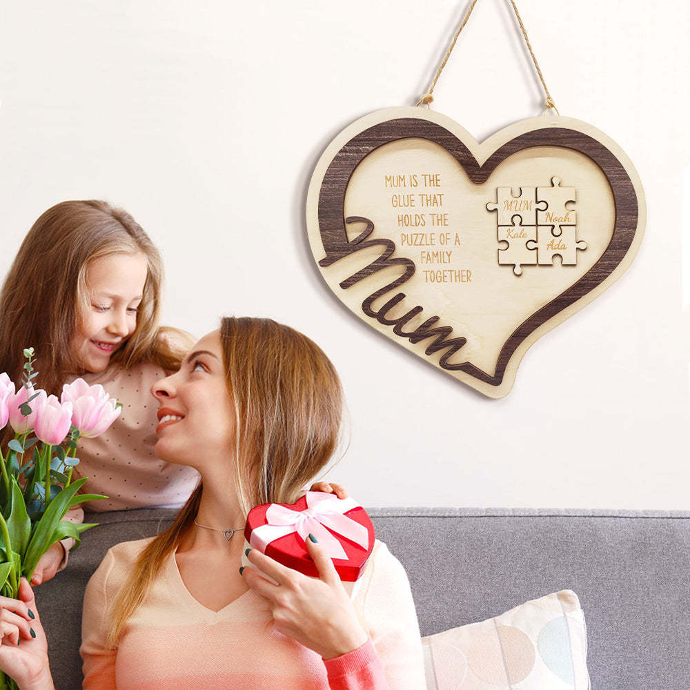 Personalised Wooden Heart Puzzle Sign Mother's Day Gift for Mum-Blongser