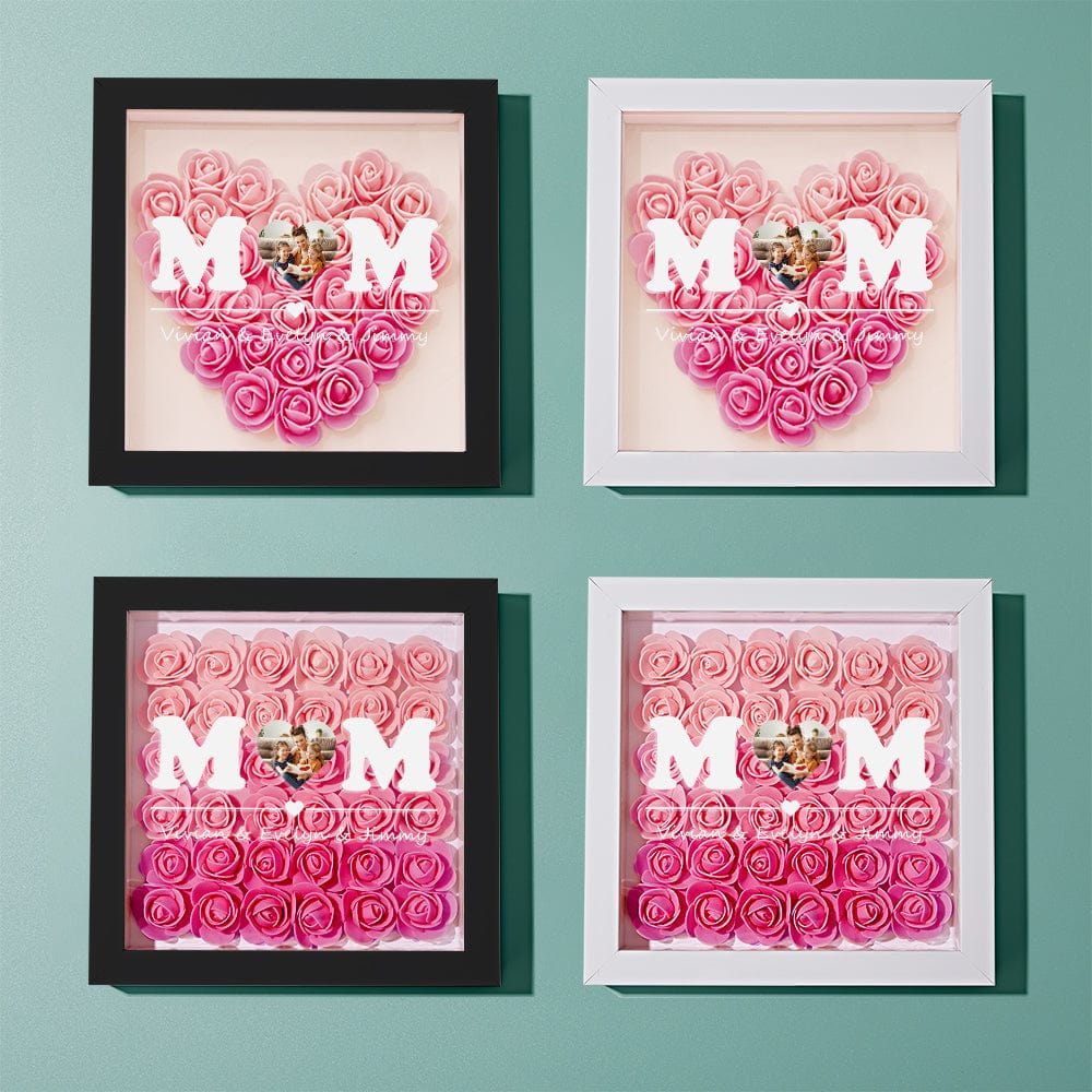 Custom Photo Flower Shadow Box Personalized Heart Gradient Pink Flower Shadowbox Frame Gift for Mom-Blongser
