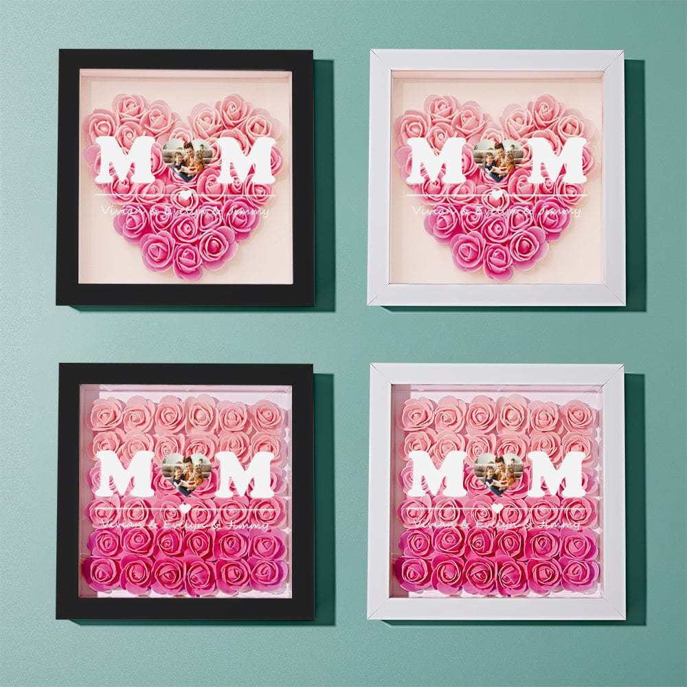 Custom Photo Flower Shadow Box Personalized Heart Gradient Pink Flower Shadowbox Frame Gift for Mom-Blongser
