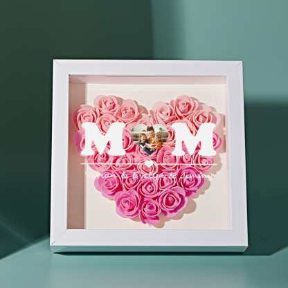 Custom Photo Flower Shadow Box Personalized Heart Gradient Pink Flower Shadowbox Frame Gift for Mom-Blongser