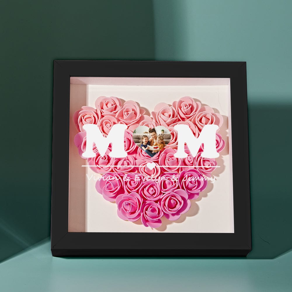 Custom Photo Flower Shadow Box Personalized Heart Gradient Pink Flower Shadowbox Frame Gift for Mom-Blongser