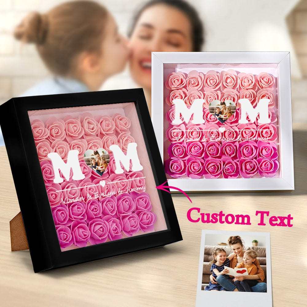 Custom Photo Flower Shadow Box Personalized Heart Gradient Pink Flower Shadowbox Frame Gift for Mom-Blongser