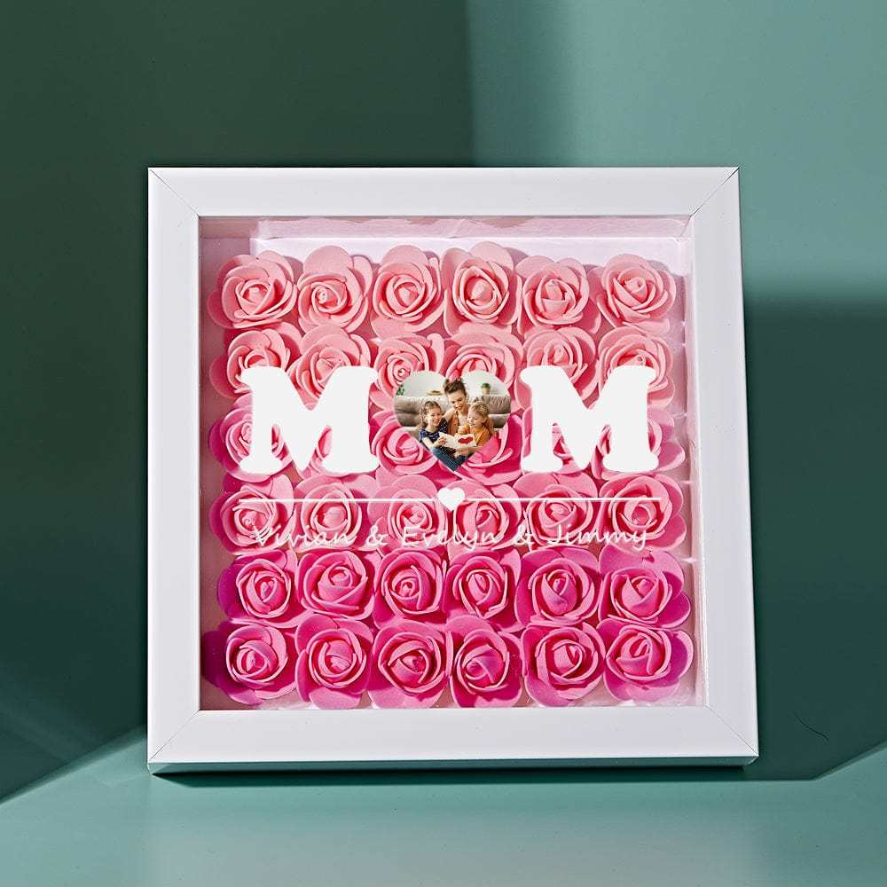 Custom Photo Flower Shadow Box Personalized Heart Gradient Pink Flower Shadowbox Frame Gift for Mom-Blongser