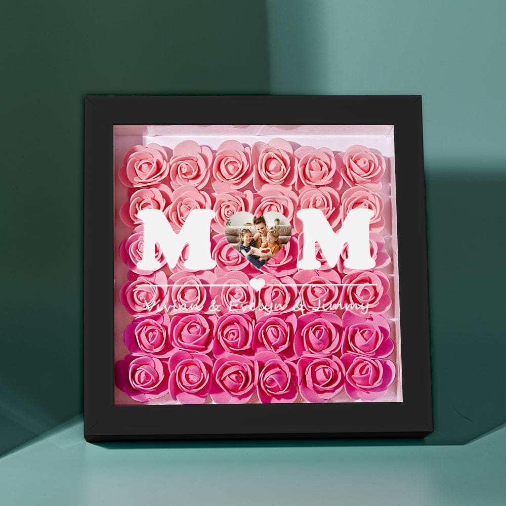 Custom Photo Flower Shadow Box Personalized Heart Gradient Pink Flower Shadowbox Frame Gift for Mom-Blongser