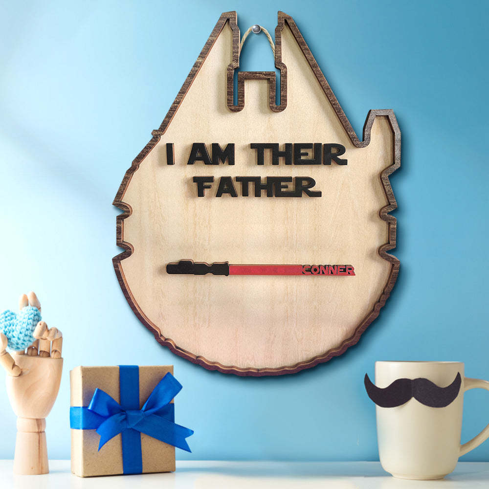 Personalized Light Saber Plaque I Am Their Father Wooden Sign Father's Day Gift-Blongser