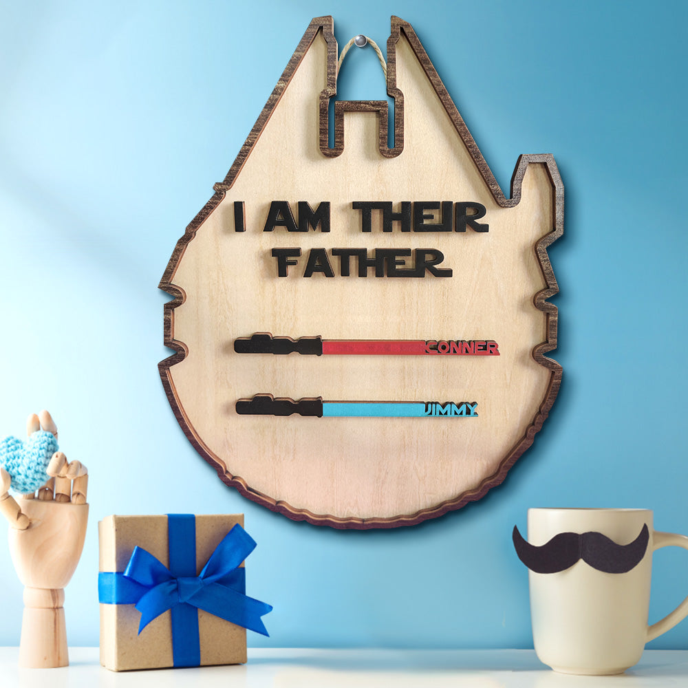 Personalized Light Saber Plaque I Am Their Father Wooden Sign Father's Day Gift-Blongser