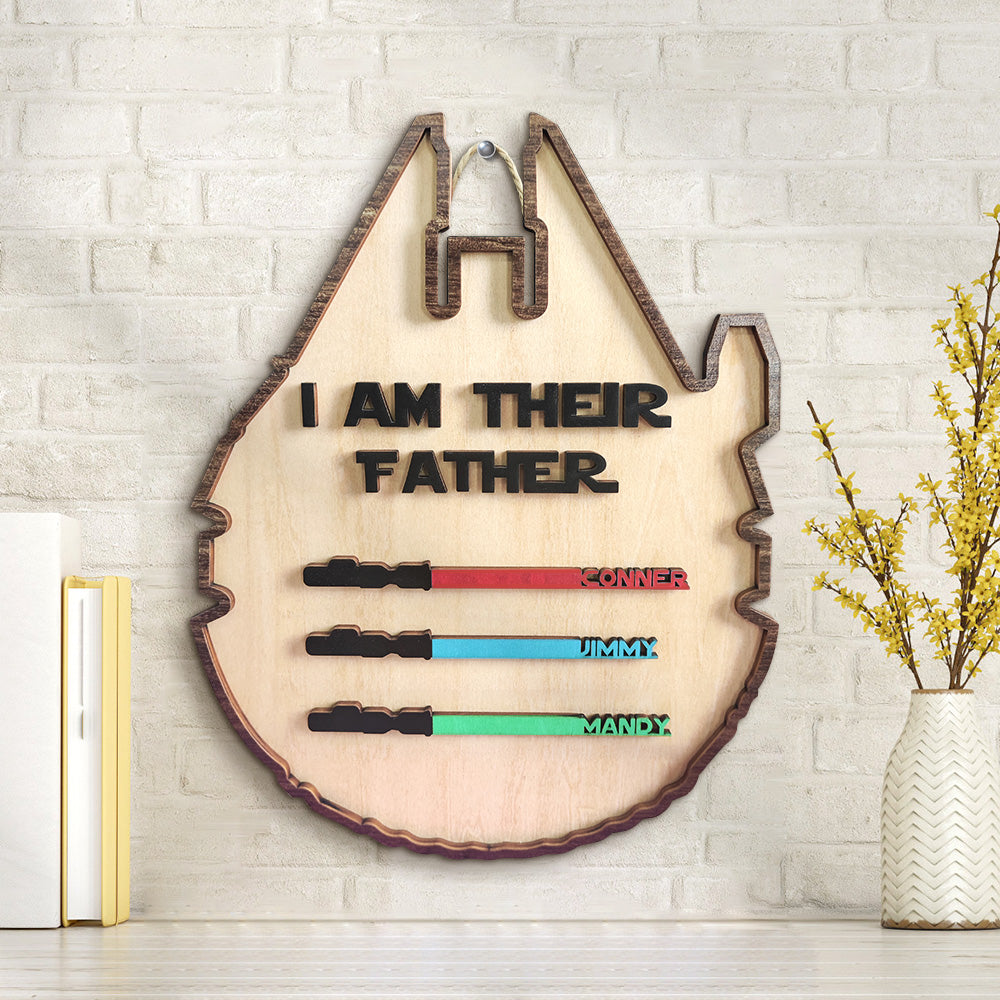 Personalized Light Saber Plaque I Am Their Father Wooden Sign Father's Day Gift-Blongser