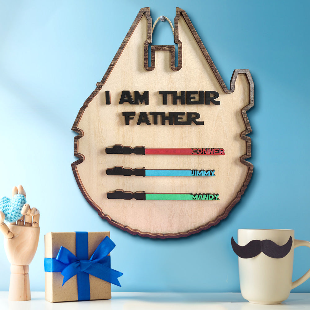 Personalized Light Saber Plaque I Am Their Father Wooden Sign Father's Day Gift-Blongser