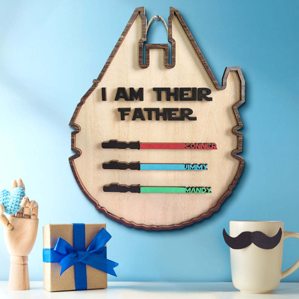 Personalized Light Saber Plaque I Am Their Father Wooden Sign Father's Day Gift-Blongser