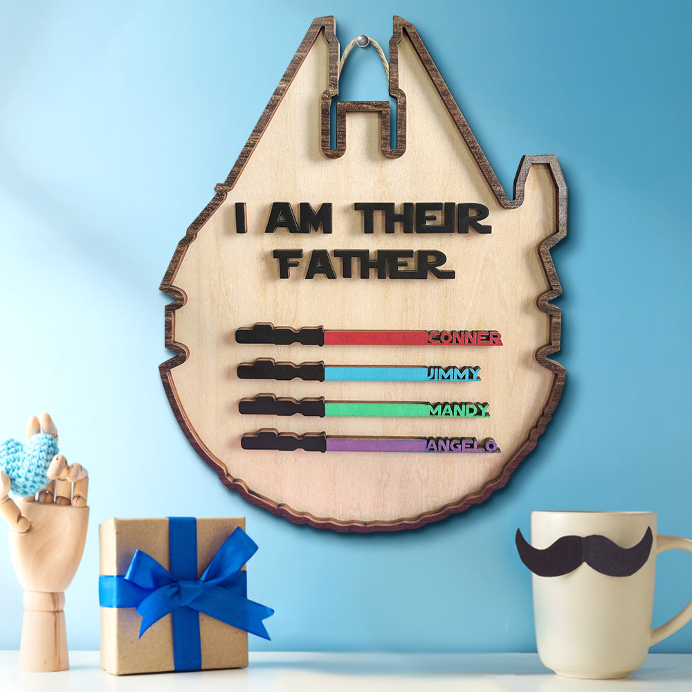 Personalized Light Saber Plaque I Am Their Father Wooden Sign Father's Day Gift-Blongser