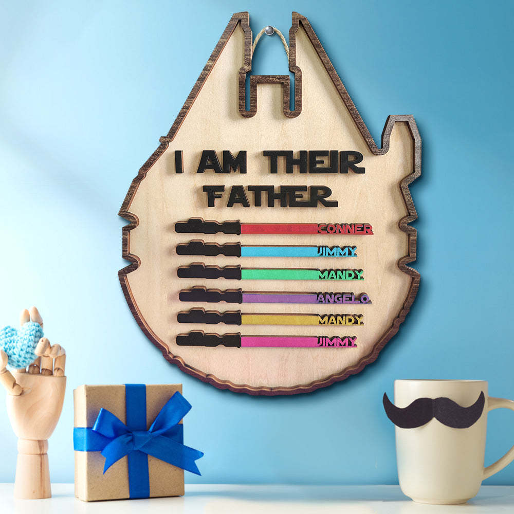 Personalized Light Saber Plaque I Am Their Father Wooden Sign Father's Day Gift-Blongser