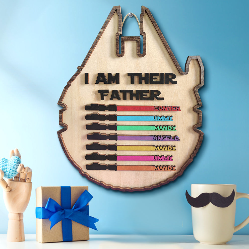 Personalized Light Saber Plaque I Am Their Father Wooden Sign Father's Day Gift-Blongser