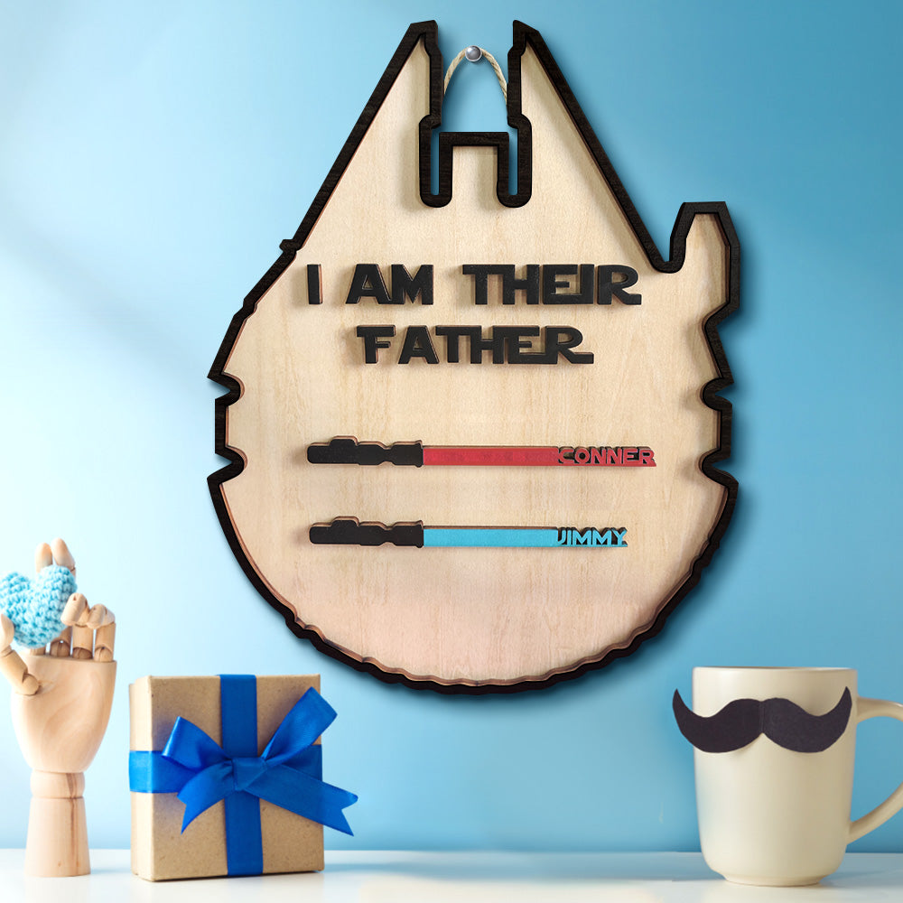 Personalized Light Saber Plaque I Am Their Father Wooden Sign Father's Day Gift-Blongser