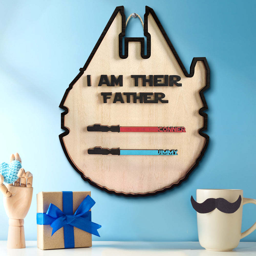 Personalized Light Saber Plaque I Am Their Father Wooden Sign Father's Day Gift-Blongser